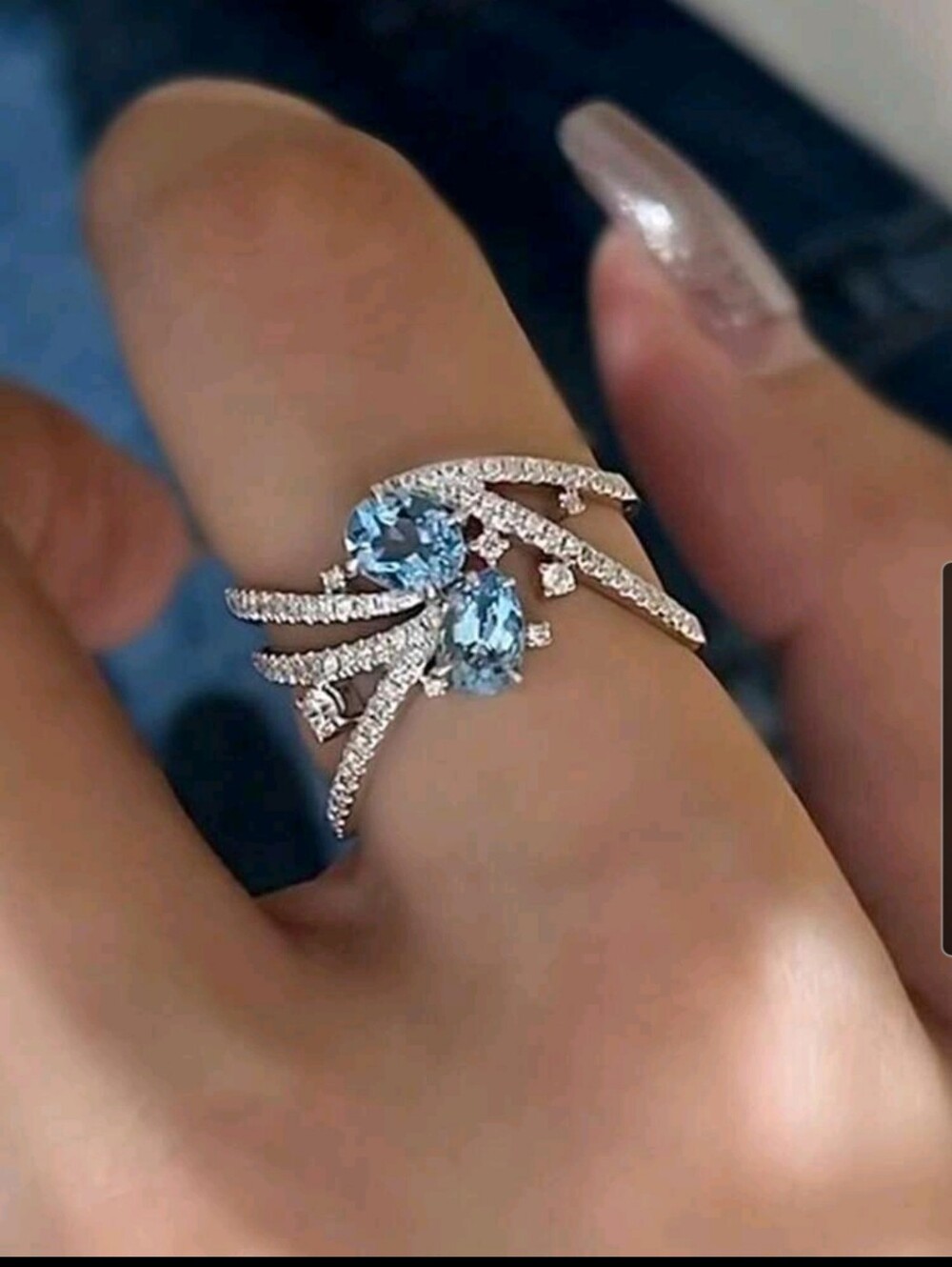 BRAND NEW ** Elegant Blue Topaz and Diamond Swirl Ring